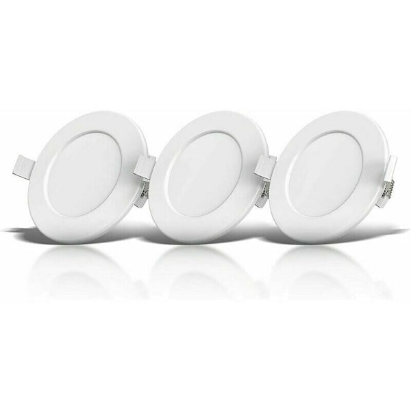 Sæt med 3 forsænkede spots, specielt til badeværelse IP44, beskyttet mod stænkvand, ultraflad, Ø115mm, 6W LED-moduler, varm hvid belysning