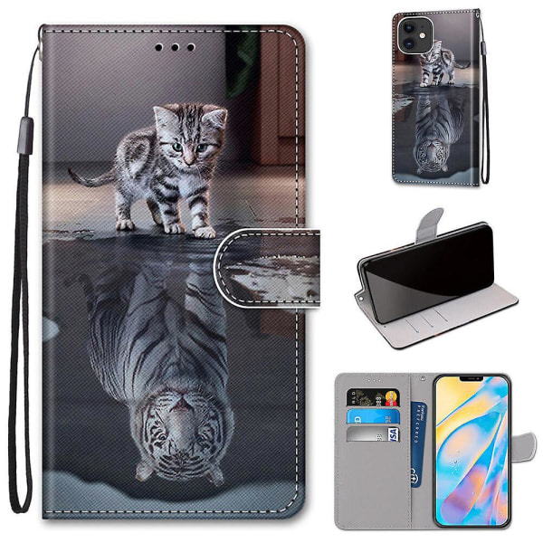 Case för Iphone 12 Pro Painted Flip Cover Magnetisk stängning Cat And Tiger null ingen