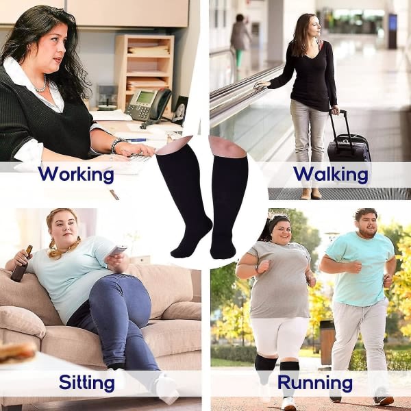 Plus Size kompressionsstrømper bred kalv, 20-30 Mmhg graderet kompressionsstrømpe til mænd kvinder Åndbar flystrømper zdq