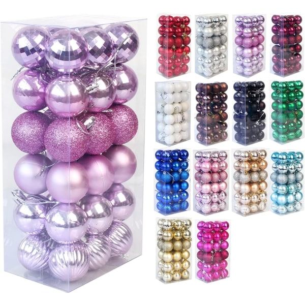 Julkula splittringssäker julgransdekorationsboll Julbollsdekorationer 1,6\" (4cm) 36-delat set (ljuslila julkula)
