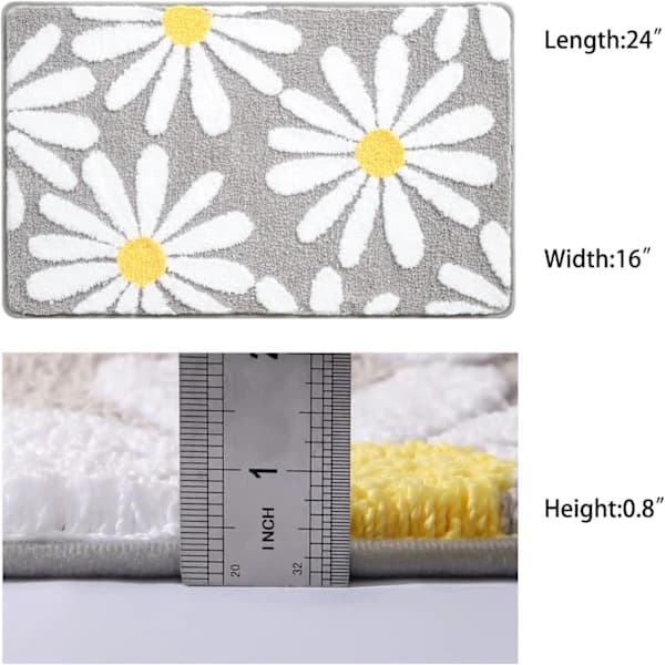 Beige & Grey-White Bathroom Mat with White Floral Pattern, 40 x 60 cm - Non-Slip, Soft Microfiber, Machine Washable & Durable Grey and White Grey and White