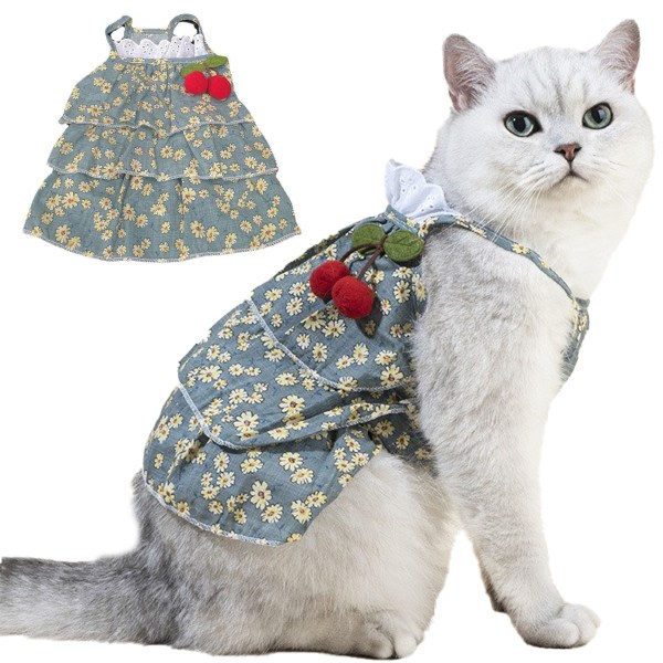 CDQ Andas sød hundklänning Blommig husdjursklänning for kattungevalp