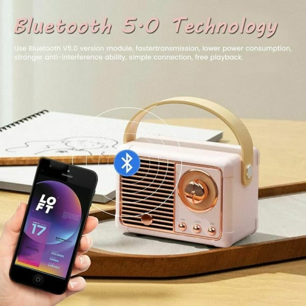 Retro Bluetooth högtalare, Vintage FM-radio med gammal klassisk stil, hög volym, Bluetooth 5.0 trådlös anslutning, stöd TF-kort