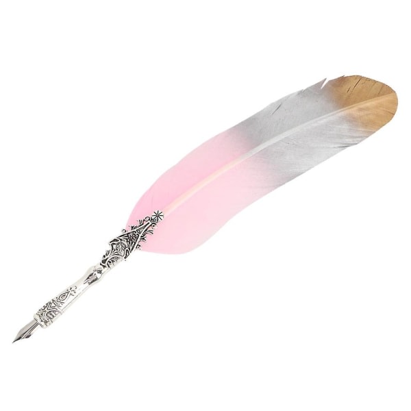 Vintage Retro Feather Dip Penna Legeringsspetsar Kalligrafi Skrivpenna present med ask (gradient rosa) CDQ