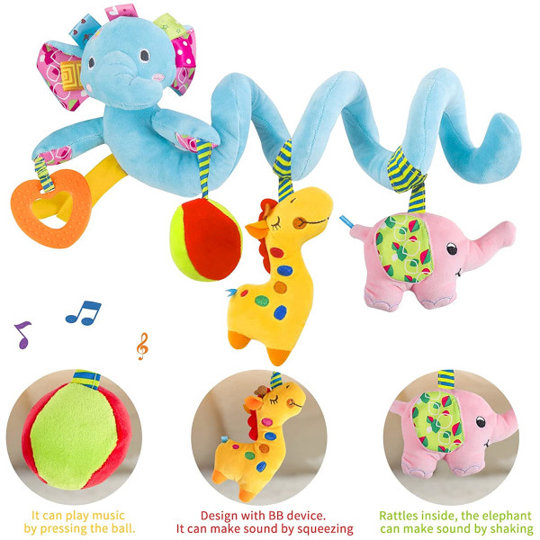 CDQ Dekorativt hængsmycke for spjälsäng , Spiral Plush Toys Blå elefant