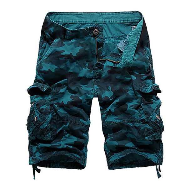 Herrenshorts Multi Pocket Cargo Byxor Lös Casual Blue 2XL zdq