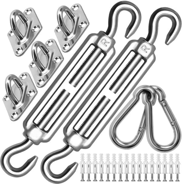 Solsejl Hardware Kit, M8 304 Rustfrit Stål Spændeskruer Og Vægbeslag, Til Have, Terrasse, Pergola, Sølv, 40-Dele