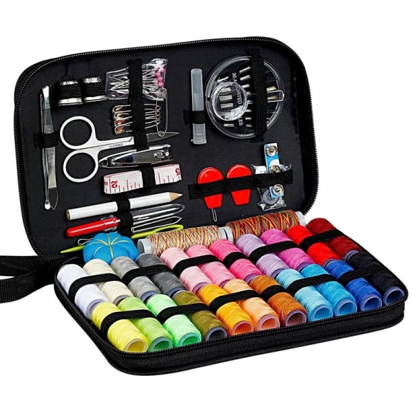 Sysæt med tråd, nåle, sakse, målebånd, sprinklere m.m. - 98 dele multifärg Multicolor