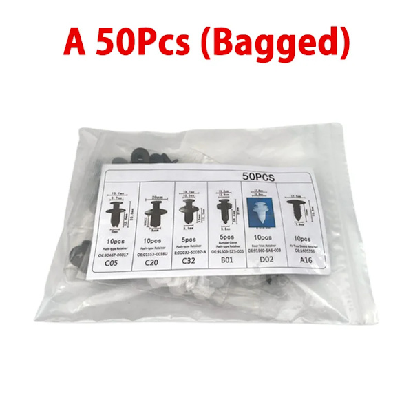 Auto Fastener Clip Blandet Bilkarosseri Push Retainer Pin Rivet Kofanger Dørbeklædning Panel Fastener Kit Bil Clips Box eller Pose emballage A 50Pcs (Bagged)