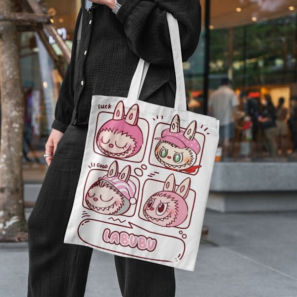 Labubu Canvas Bag Tygpåsar Tecknad enkla oppbevaringshåndvesker B