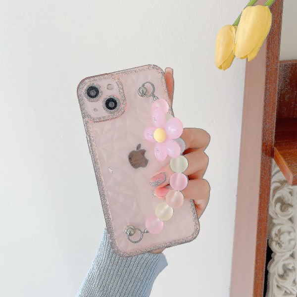 Gennemskinligt telefoncover til Iphone 13/12/11 Pro Max Mjukt cover med blomsterarmbånd Pink iPhone 13