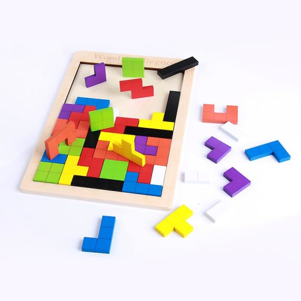Oregelbundet träpussel Färgglada brädspel Jigsaw Tidiga pædagogiske leksaker BH-oplæg til barn Tetris ingen