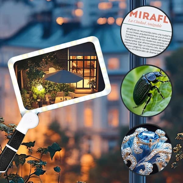 5X forstørrelsesglas med LED-lys og roterende rektangulær linse til læsning, smykkeinspektion, sort 16,5 x 20,8 cm