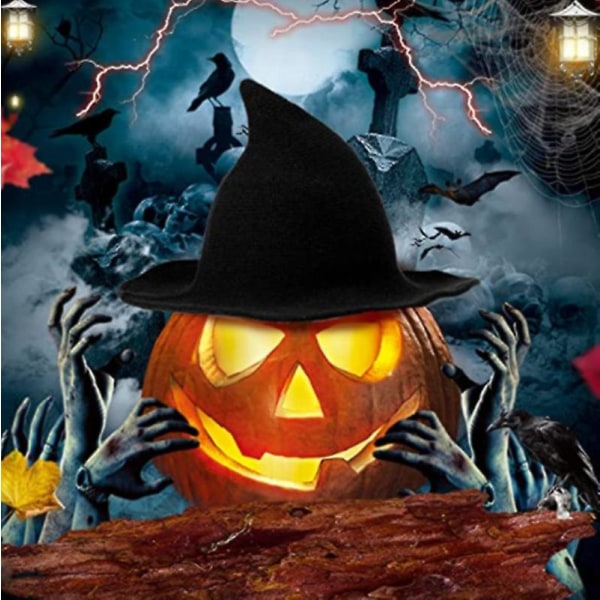 CDQ 2 delar Halloween Häxhattar Dekorationer Barn Ull Cosplay Kostym Cap