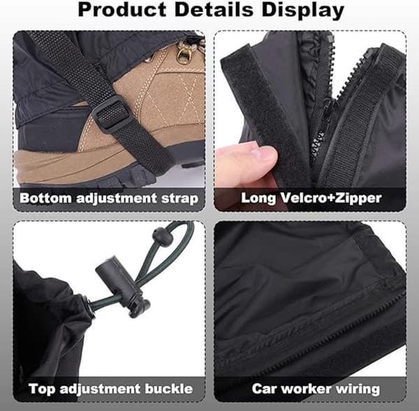 Vandtætte vandregaiters, justerbare, rivefaste polyester-nylon til trekking, sneskovandring og jagt, sort, 40 cm