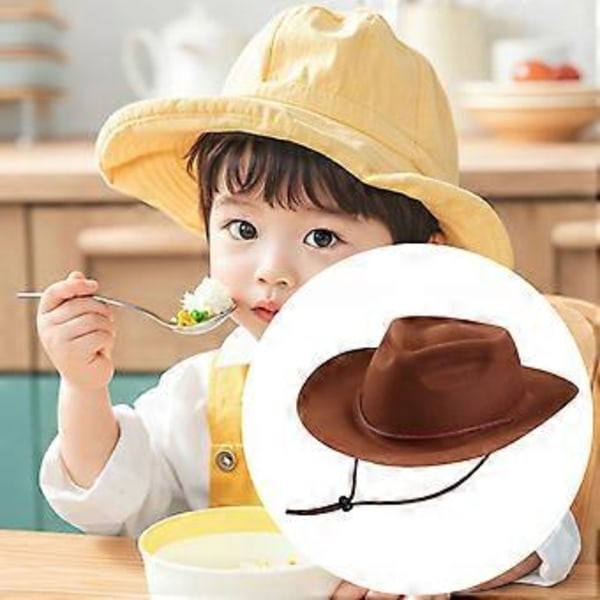 Cowboyhatt for barn, solhatt for fiske, sceneopptredener, camping (mørkebrun) Dark Brown