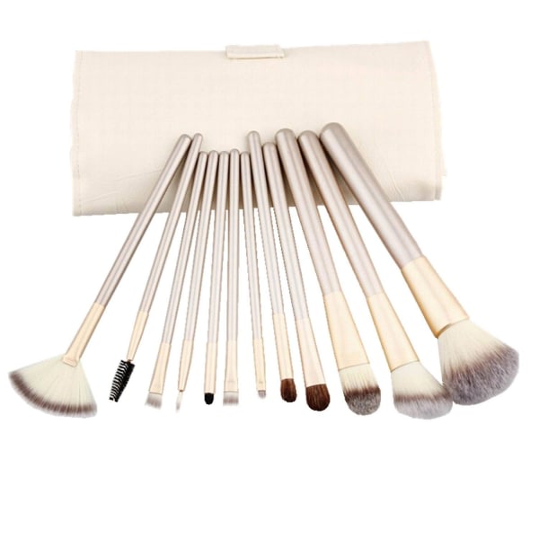 Professionella Kabuki sminkborstar sæt med vit krämfärgad case | 12 dele Cosmetics Foundation Brush Kit