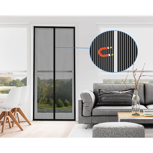 Fluenetting Dør Myggnett Gardin Insektsnett for å holde fluer og insekter ute, Myggnett Franske dører, Dobbeltdør Magnetisk Myggnett Dører Svart Black Black 70*200CM