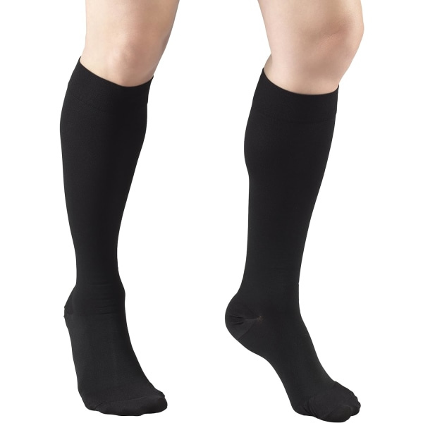 30-40 mmHg Kompressiosukat miehille ja naisille, polvenpituus, suljettu varvas, musta, X-Large zdq