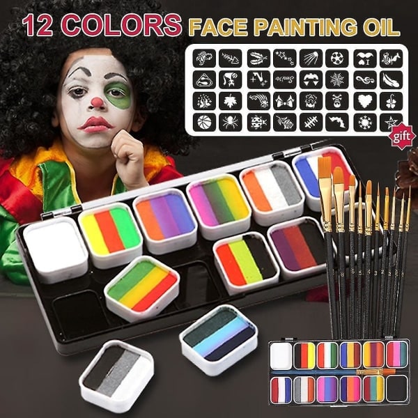 Nationaldagen Rainbow ansiktsmålning kostym ansiktskroppssminkning, med 10 penslar