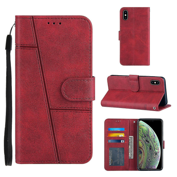 Yhteensopiva Iphone Xs Max Case Läder Folio Cover Magnetic Premium Etui Coque - Röd null none