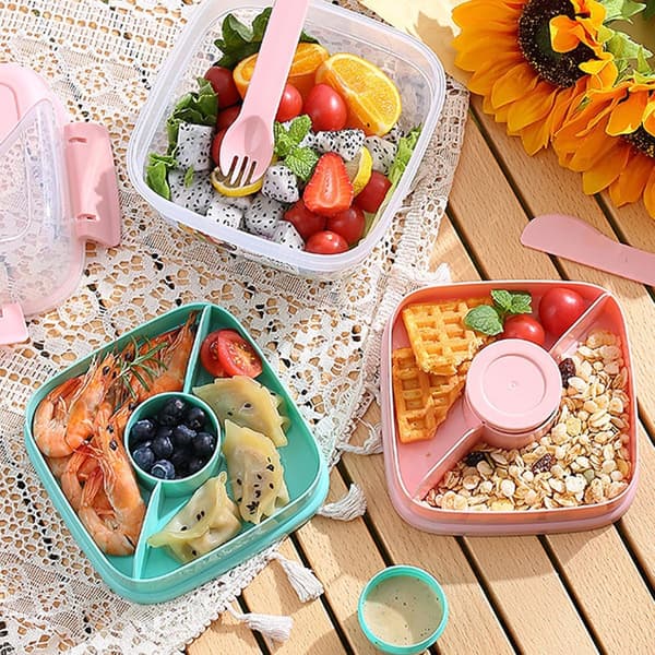 Lunch Box - Bento Box - 1300 ml with Divided Compartments - Built-in Reusable Spoon - Leak-proof