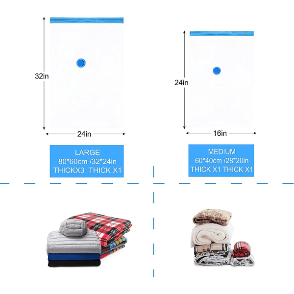 6 vakuumpåsar, inklusive 2 medelstora (60 x 80 cm), 4 små (40 x 60 cm) återanvändbara resevakuumförvaringspåsar för madrasser Sängkläder Kuddar Kläder