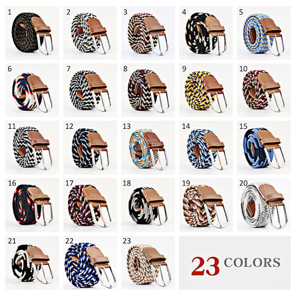 Canvasbälte med 23 mönster, storlek W26-W36, stretchbar och justerbar längd 1 Grön / brun multicolor
