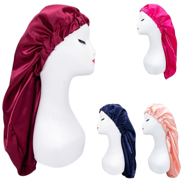 Elastik satsar motorhuv Andas multifunktionell bredkant långt hår Sovhattar Wrap-huv för kvinnor Rose Red CDQ