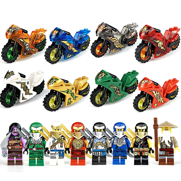 8st Ninja Motorcykel Set Minifigurer Ninja Mini Figurer Block Leksaker