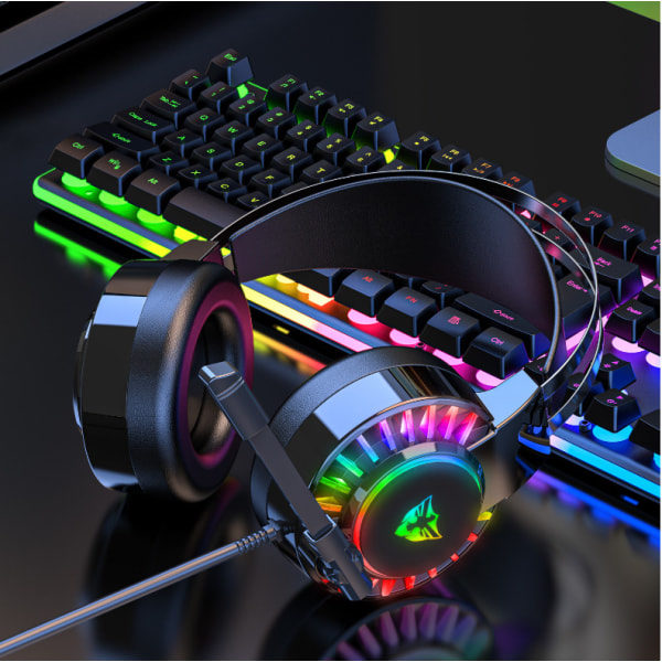 Spilleheadset med mikrofon til PS4 PS5 Xbox One PC, RGB Stereo Gamin