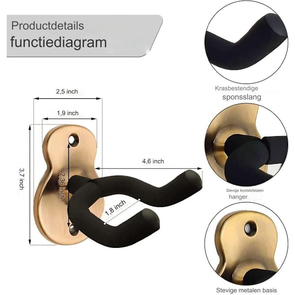 Gitarrställ, väggfäste krok, metall, 2-pack, universell för gitarr