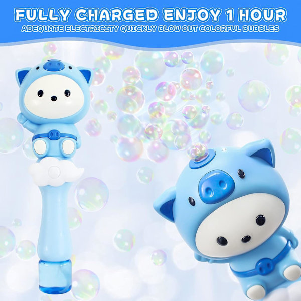 Automatisk bubbelpistol för barn 3-5 år, ljus och musik, bubbelmaskin, elektrisk bubbelmaskin, bubbelleksaker för småbarn (Blå)