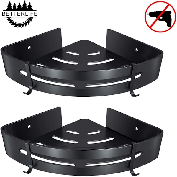 Hörnhylla för dusch, borrfri, badrumshyllkorg, duschförvaring, aluminium, väggmonterad duschhylla, tvådelad förvaring