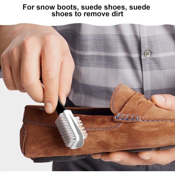 Skorengöringsborste for mocka, 4-sidig mockaborste og suddgummi for skor, multifunksjonell Nubuck mässings- og nylon for läderstövlar