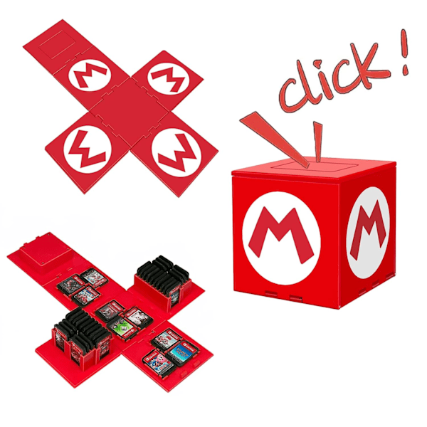 Kompatibel med Nintendo Switch, Extra Stor Kapacitet Switch Spelfodral, Uppgraderad 41 Fack Switch Spelkorts Förvaringslåda, Tryck för att Fälla Ut Roligt Kortfodral M Red