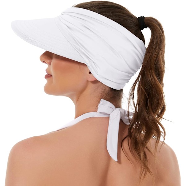 Solhatte til kvinder UV-beskyttelse Solskærm Bred Skygge Sommerhatte med hestehale Black White