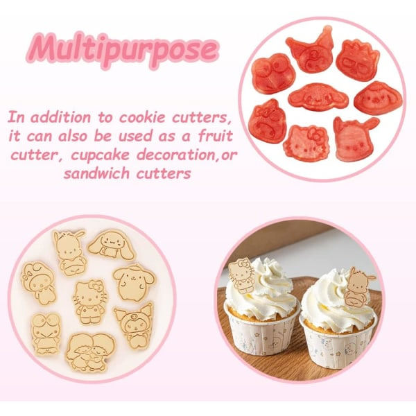 8 deler små søte tegneseriekakeform, 3d opphøyde pepperkakeformer, former egnet for frosting, former