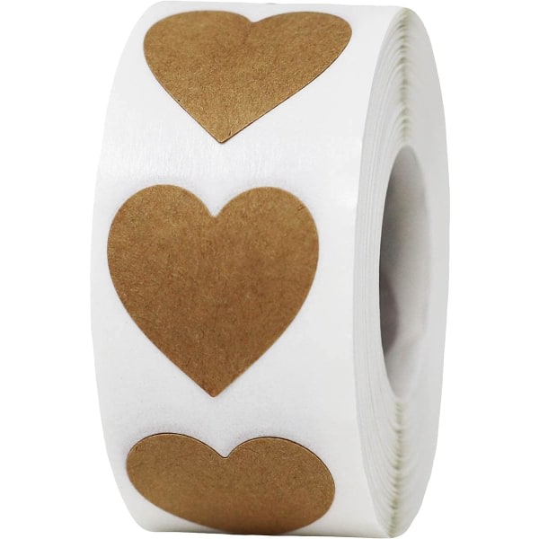 CDQ Naturliga Kraft Brown Heart Stickers, 25 mm 1 tum Alla hjertens dagetiketter 500-pak.