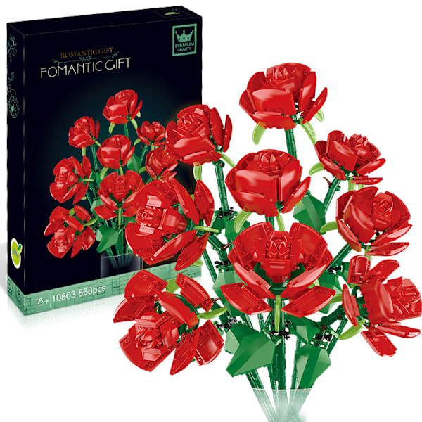 Kompatibel med LEGO 10280 Byggstenar - Blomsterbuket, Blomster, Roser, Puslespil, Legetøj, Valentinsdagsgave, Saml Nine roses
