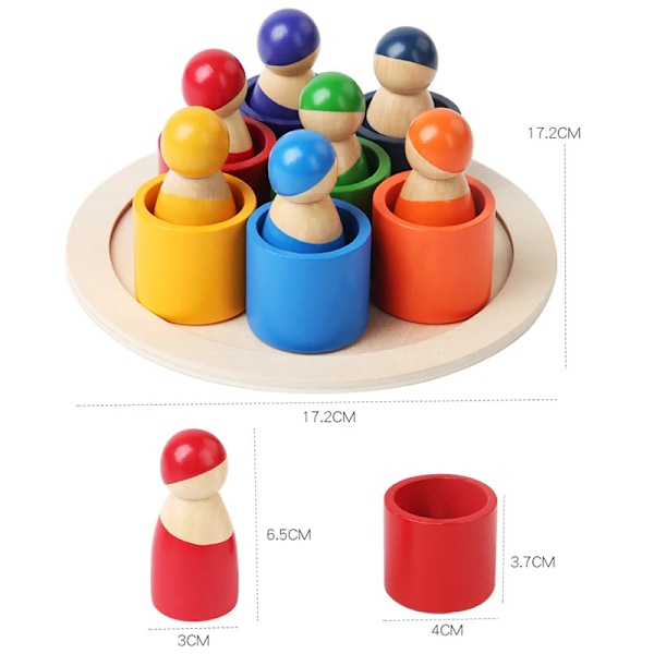 Montessori Baby Trä Regnbågspussel Leksaker Konst Färgsortering Matchande Spel Pedagogiska Leksaker För Småbarn Finmotorisk Träning HT68