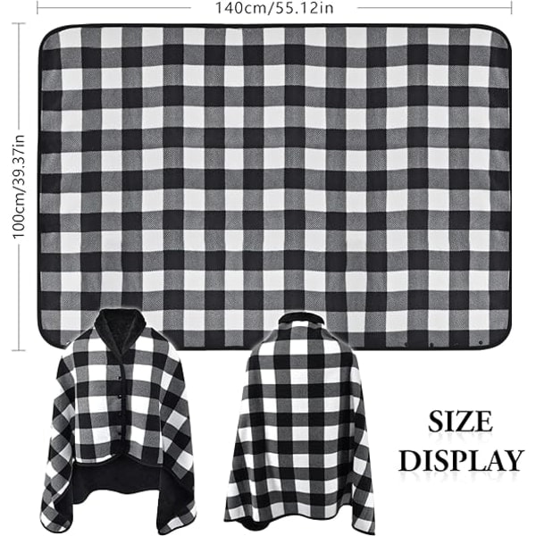 Sort Fleece Poncho til Kvinder Vinter Varm Vinter Cape med Knapper