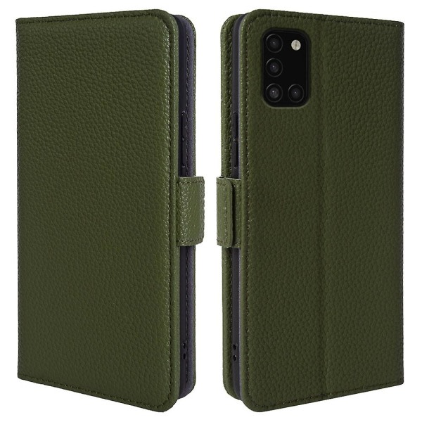 För Samsung Galaxy A31 Cover Fodral Litchi Texture Äkta kohud Läder+tpu phone case Grön