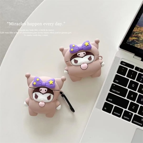 Søt Cartoon Character Airpod-etui, Anti-Fall Myk Silikon Airpod 1/2-etui, Morsomt Kawaii Fashion Cartoon 3D-etui for AirPod 1/2. (Lilla sommerfugl)