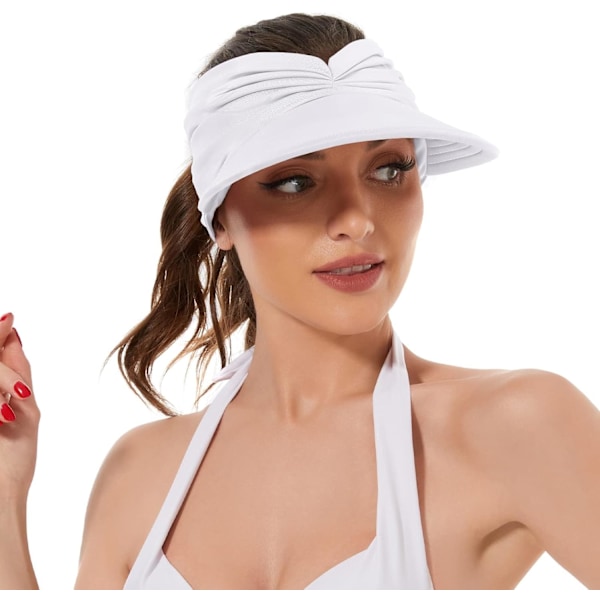 Solhatte til kvinder UV-beskyttelse Solskærm Bred Skygge Sommerhatte med hestehale White Bule