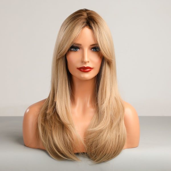 Blonde, rett syntetisk parykk