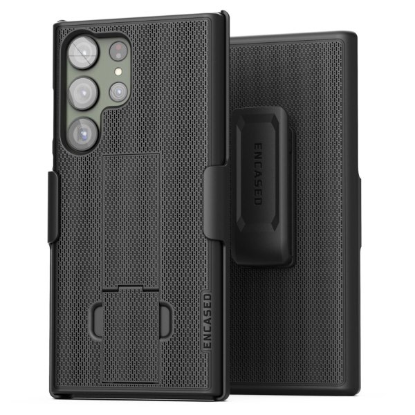 Inkapslad DuraClip Designad för Samsung Galaxy S23 ULTRA Bältesklämma Case, Smal phone case med hölster (svart)