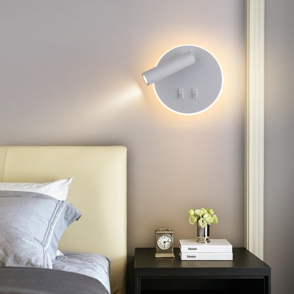 CDQ LED sänglampori 11W (3W+8W 3000K varmt ljus）vitt (rund muoto)