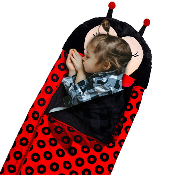(Optimal kunnskap) Koselig sovepose for barn med dukker, mykt pyjamas-koseteppe, 126*43cm, svart marihøne-design 0.7