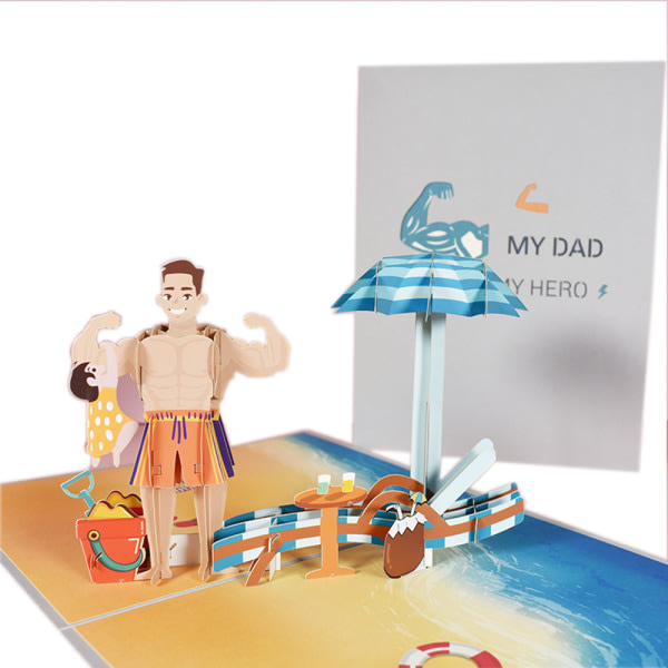 CDQ Fars dagskort, pappas födelsedag pop up-kort, fars och son in